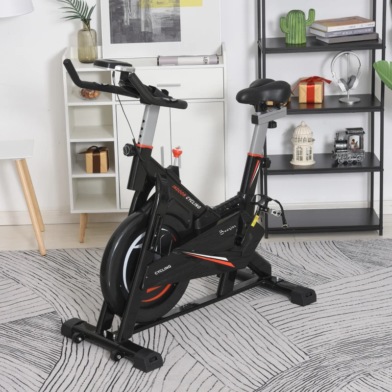 HOMCOM Cyclette da Casa per Allenamento in Acciaio Nero, Cyclette Professionale da Seduti Capacità 120 kg con Supporto per Cellulare, Monitor LCD, Manubrio e Resistenza Regolabile, Volano 10kg