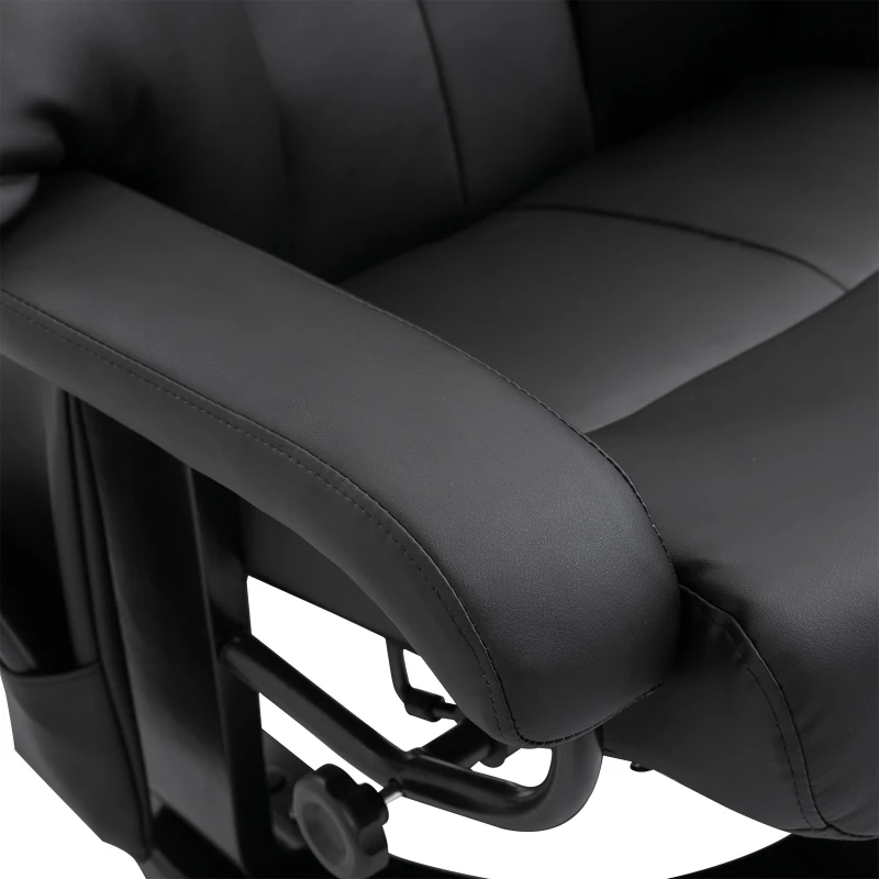 HOMCOM Poltrona Relax com Pufe Poltrona de TV Giratória com Função de Massagem Reclinável Poltrona de Massagem com Controle Remoto Bolso Lateral Poltrona de Couro Sintético para Sala de Estar Preto