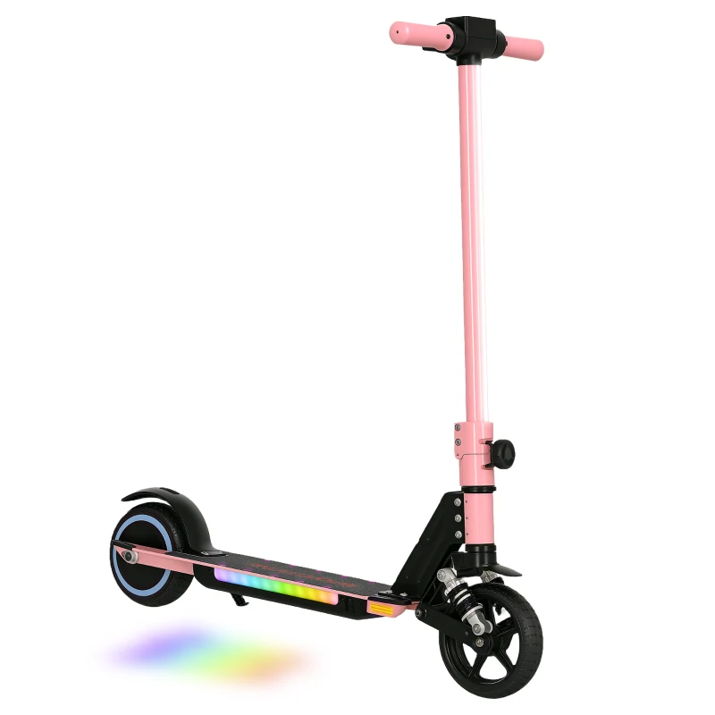SPORTNOW Folding Electric Scooter for Kids, with Dual Brakes, Front Suspension, LED Colourful Lights, Pink