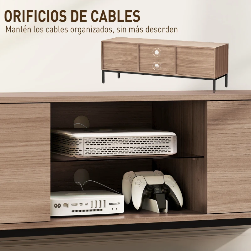 HOMCOM Mueble de TV con Compartimento Orificio de Cables y Estante Ajustable para Televisión de 60 Pulgadas 140x40x49,5 cm Gris