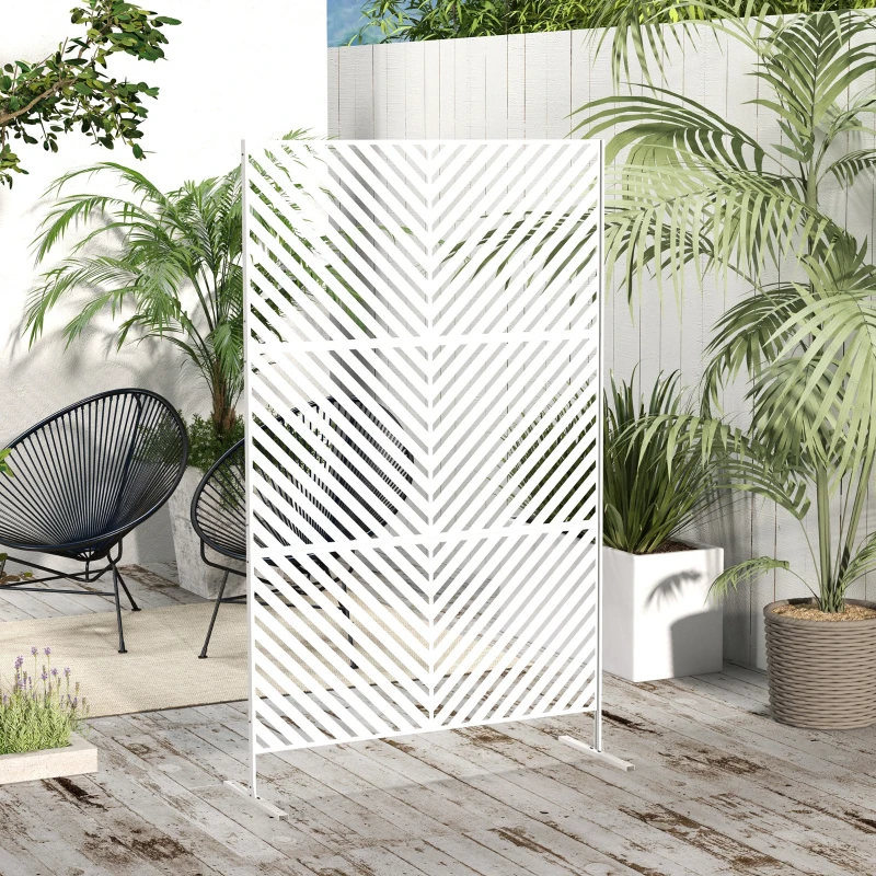 Outsunny Separador de Ambientes Exterior con 3 Piezas Patrón de Triángulo Invertido con Marco de Acero 122x45x198 cm Blanco