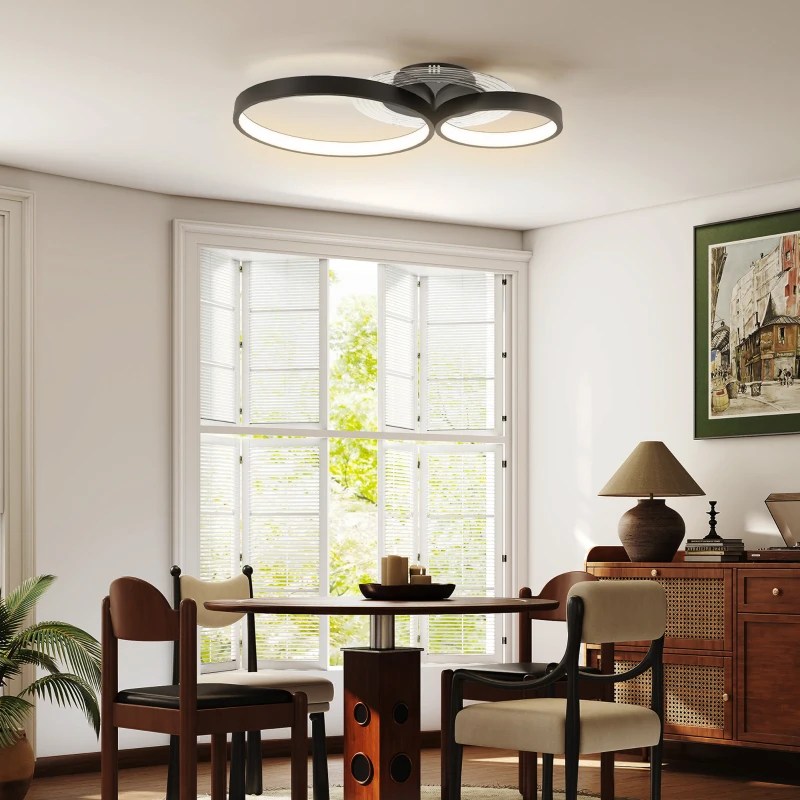 HOMCOM Plafonieră LED modernă cu 3 inele, cu temperatură de culoare reglabilă, putere 40W, negru