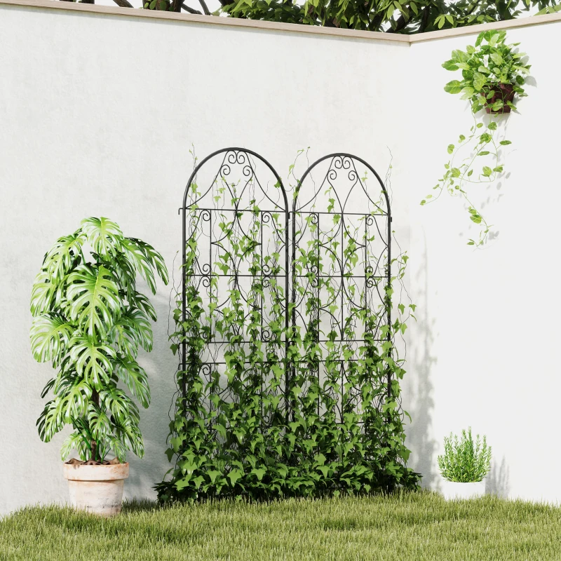 Outsunny Support pour plantes grimpantes avec motif lot de 2 treillis de jardin pour vigne fleurs légumes métal 50 x 150 cm noir