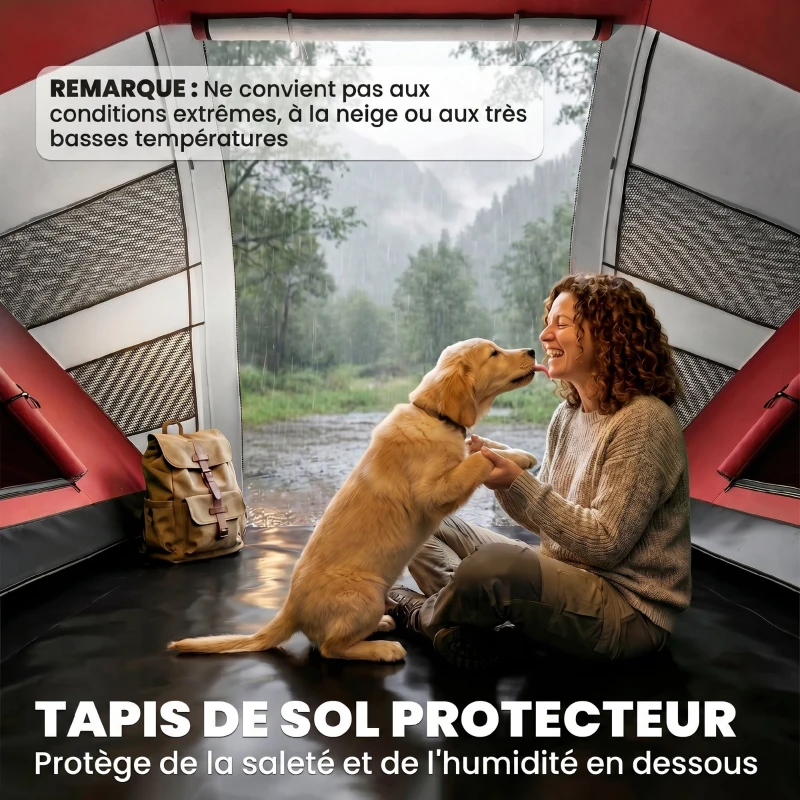 Outsunny Tente de camping familiale 4 personnes tente dôme étanche légère, ventilée 2 cabines fenêtre grande porte gris rouge