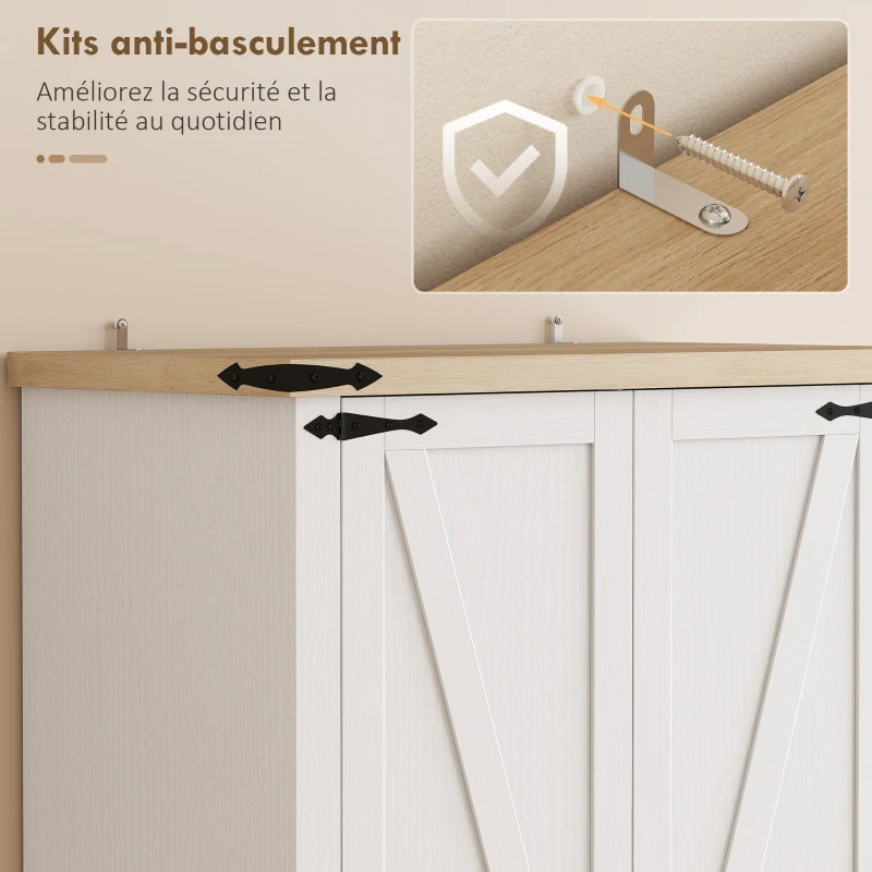 HOMCOM Buffet haut cuisine, armoire de cuisine avec 2 portes, 2 tiroirs, étagères réglables, style rustique, 76x40x180cm, blanc