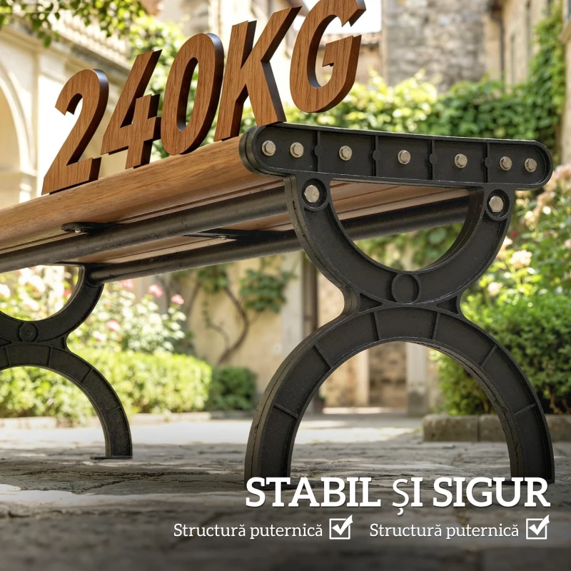 Outsunny Bancă de Grădină 2 Locuri, Bancă cu Cadru din Metal și Efect de Lemn, Mobilier pentru Grădină, Terasă, Parc