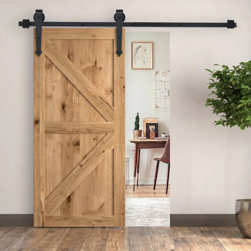 HOMCOM Kit pentru ușă culisantă în stil rustic cu șină de 200cm și role, negru
