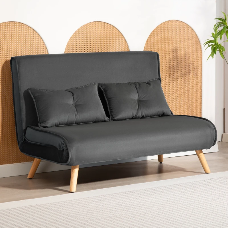 HOMCOM 2-Sitzer-Schlafsofa, Bettsofa, in Bett umwandelbare Couch, verstellbare Rückenlehne, Stoffbezug, Metallrahmen, Grau(m-10)