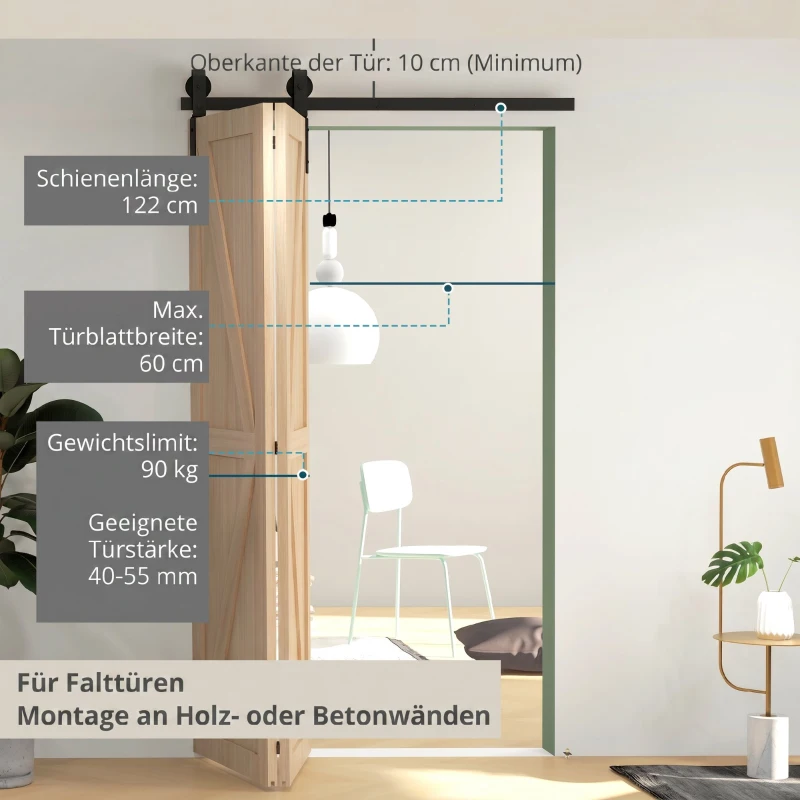 HOMCOM Schiebetüren-Beschlagsatz 122 cm Beschlagsatz für Doppelflügelige Schiebetüren mit J-förmigen Aufhängern, Rohrschellen