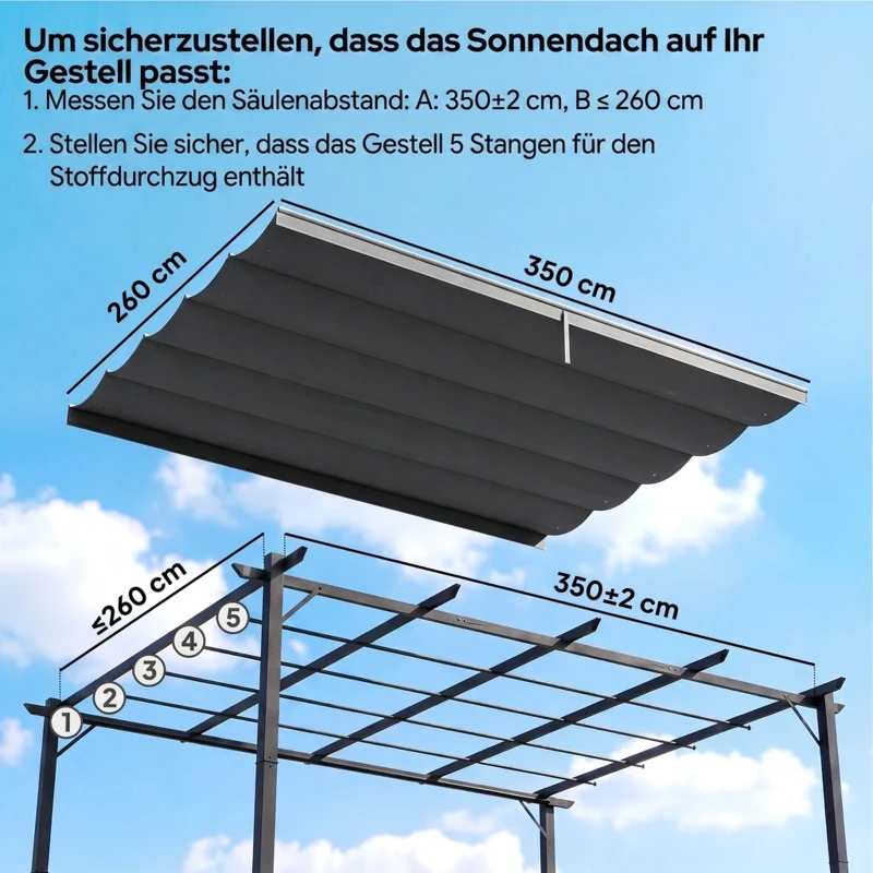 Outsunny Ersatzplane für 4x3m Pavillons, mit Wasserablauflöchern, 3,50 x 2,6 m, Dunkelgrau