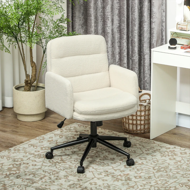 HOMCOM Chaise de bureau, fauteuil de bureau pivotante avec hauteur réglable, fonction de bascule, 61,5 x 65 x 91-101 cm, crème