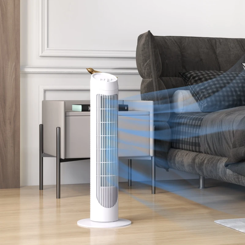 HOMCOM Ventilador de Torre 45W Ventilador Vertical Silencioso con 3 Velocidades Oscilación 70° para Salón Ø27x75 cm Blanco