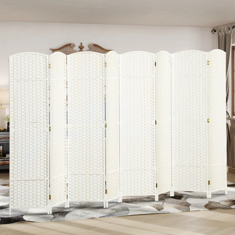 HOMCOM 8-teiliger Raumtrenner, Faltbarer Sichtschutz, Sichtschutzwand für Wohnzimmer, Schlafzimmer, Homeoffice, Weiß