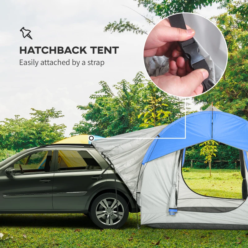 Outsunny SUV Car Tent for Camping, Waterproof PU2000mm, 5 Man Tailgate Tent, 2.4 x 2.1 m, Grey and Blue