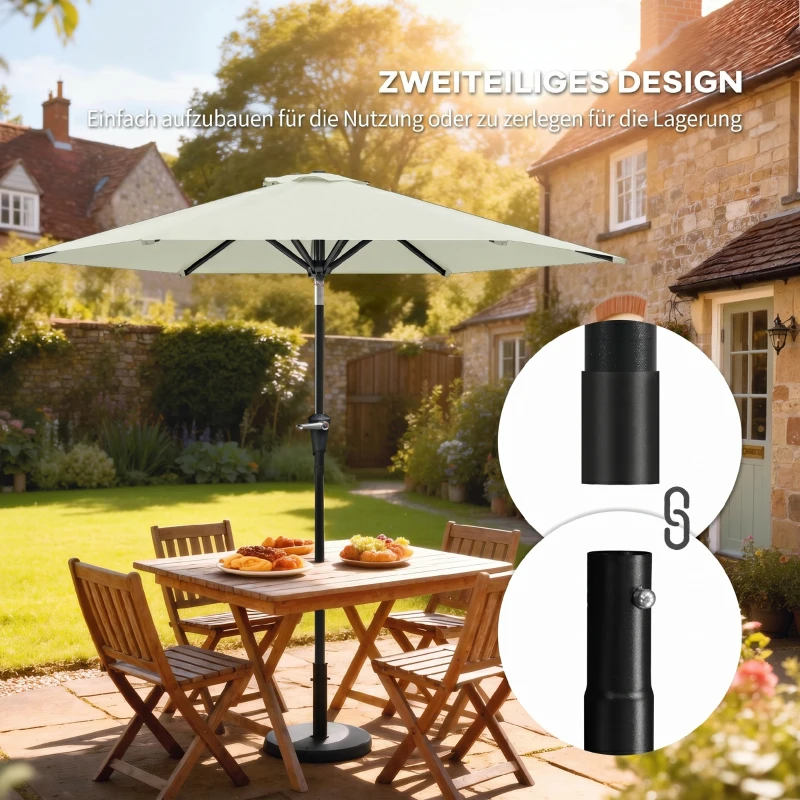 Outsunny Parasol de jardin parasol droit parasol hexagonal inclinable Ø 2,3 x 2,16 m métal polyester haute densité 180 g/m² crème