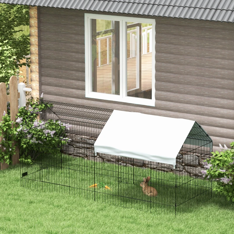 PawHut Cușcă pentru Iepuri de Exterior și Interior cu Acoperiș, 220x85x103cm, Argintiu