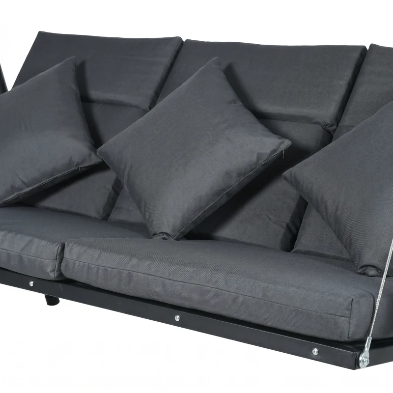 Outsunny Balancelle de jardin 3 places grand confort inclinaison toit réglable matelas fourni acier polyester gris foncé