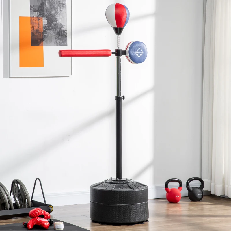 SPORTNOW Sacco Boxe da Terra con Barra Girevole, Speedball e Colpitore, in Acciaio, HDPE e PU, 80.5x48x163-205 cm