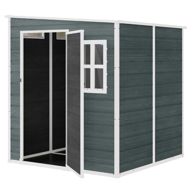 Outsunny Gerätehaus 2,89 m² Geräteschuppen mit Holzoptik 3 Fenster Belüftung Boden Schloss Handschuhe 182 x 182 x 196 cm