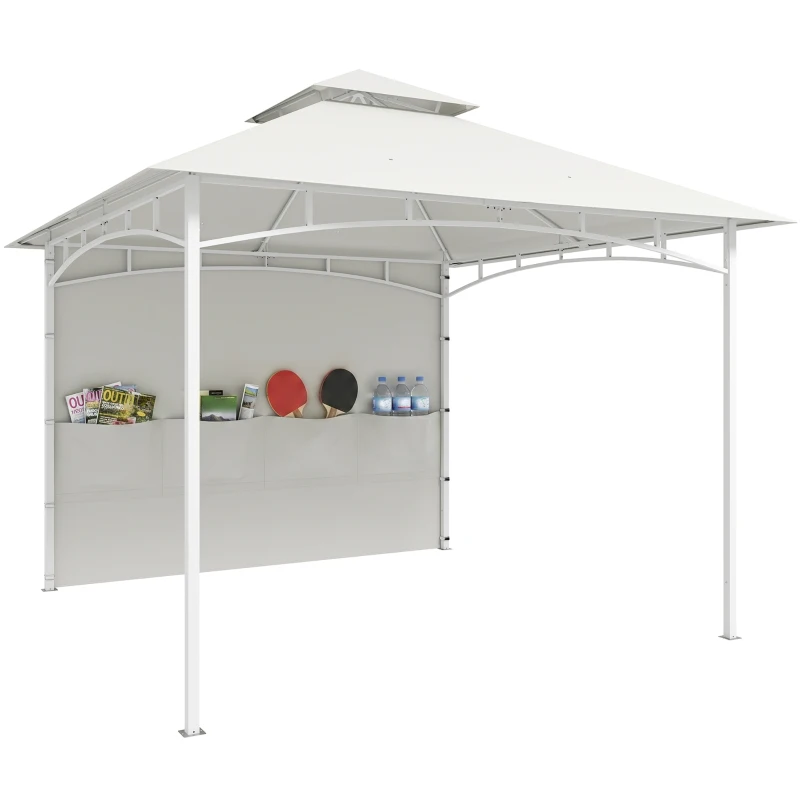 Outsunny Pavillon Tonnelle de Jardin Toit Double Rideaux et Poches de Rangement Crochet de Plafond 3 x 3 m Crème