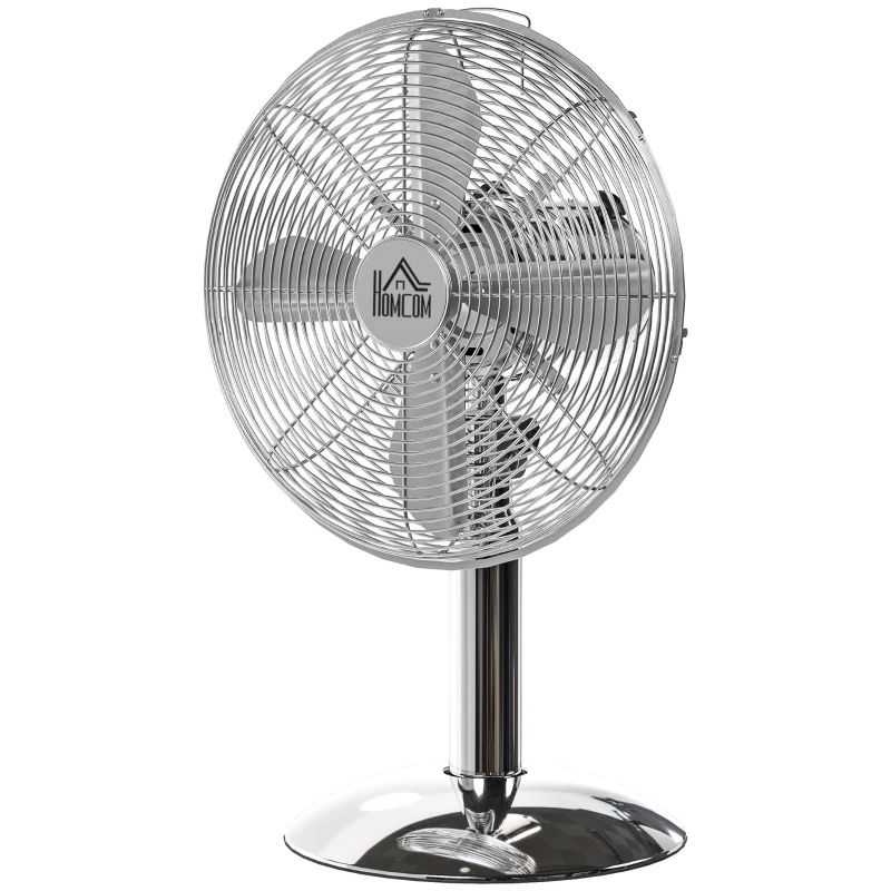 HOMCOM Three-Speed Oscillating Desk Fan - Silver-Tone