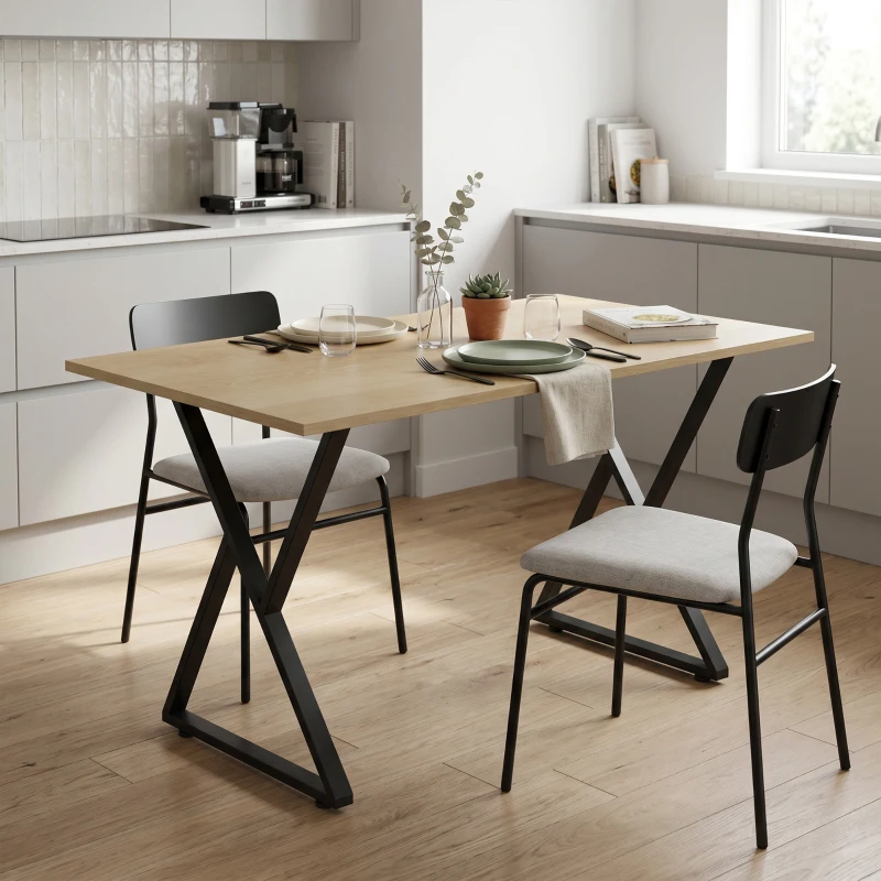 HOMCOM Pieds de table en acier, 60 x 72 cm, lot de 2 pieds de bureau en forme X avec patins réglables et vis, noir