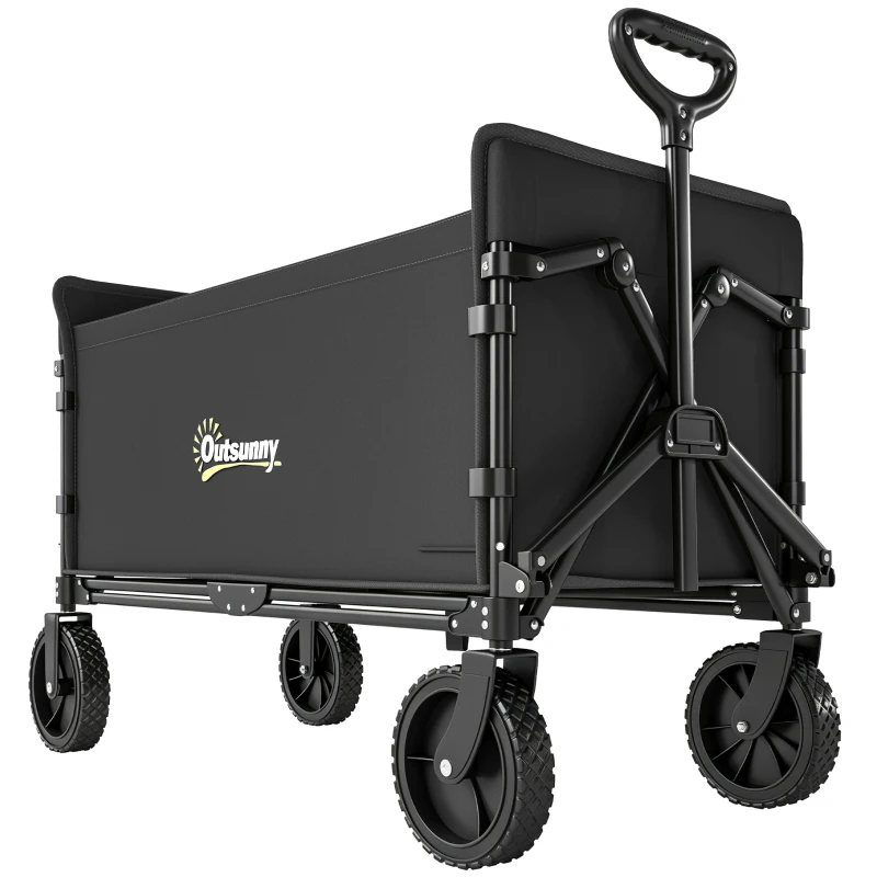 Outsunny Carrello da Giardino da 180L Pieghevole con Pannello Apribile, in Acciaio e Poliestere, 90x48x62 cm, Nero