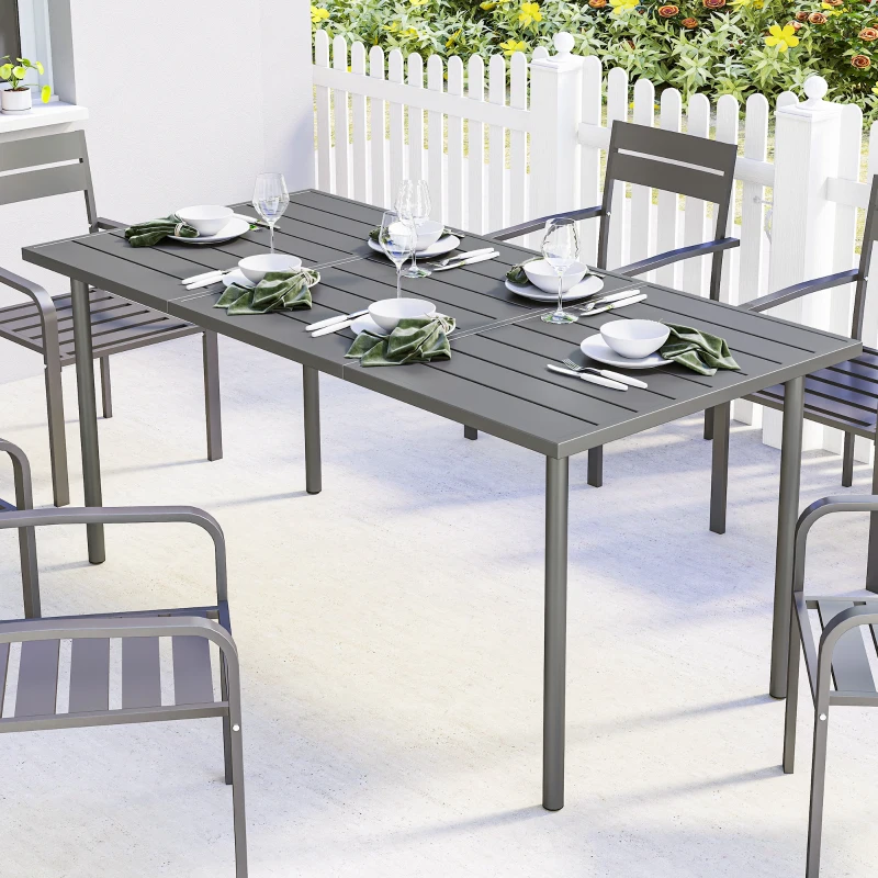 Outsunny Gartentisch 165 x 80 cm für 6 Personen Esstisch mit Lamellen-Tischplatte Stahlrahmen, Rechteckig