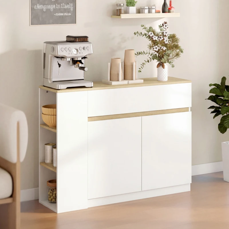 HOMCOM Buffet meuble de rangement avec 2 tiroirs 3 étagères ouvertes et placard 2 portes 110 x 29,5 x 82 cm blanc