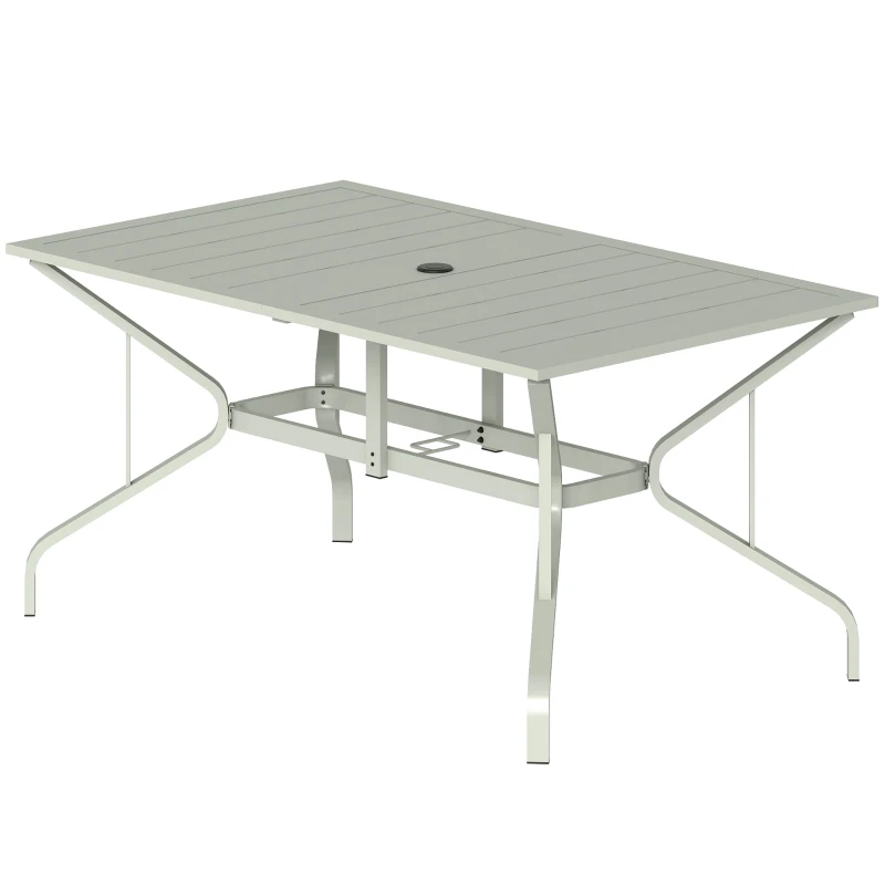 Outsunny Rectangle Garden Table with Parasol Hole, Outdoor Dining Table for 6, Patio Table for Balcony, 150cm x 90cm, Light Grey