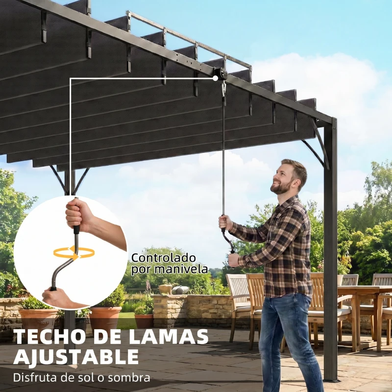 Outsunny Pérgola de Jardín 3x4 m con Protección UPF 50+ Gazebo con Techo Ajustable Estructura de Aluminio para Exterior Gris