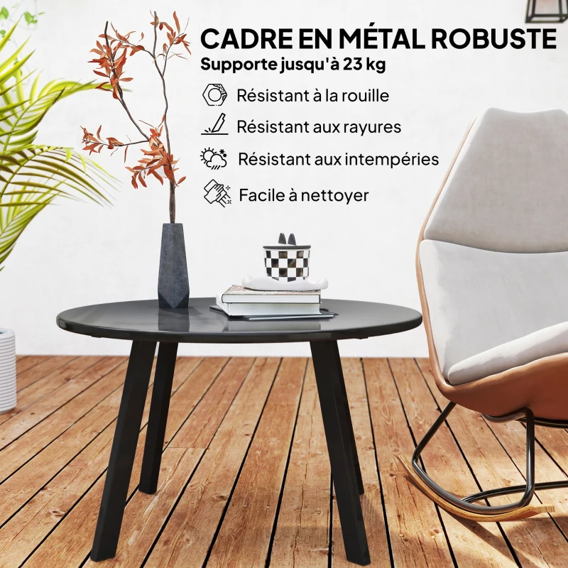 Outsunny 70cm Round Coffee Table, Outdoor Garden Table with Non-Slip Foot Pads and Metal Frame for Garden, Terrace, Balcony, Living Room, Charcoal Grey