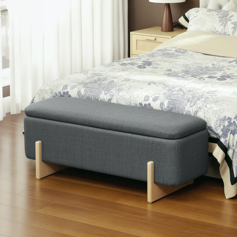 HOMCOM Hocker mit Stauraum, Sitzbank mit Schaumstoffpolsterung, Leinenimitat, 111 x 44 x 44,5 cm, Dunkelgrau