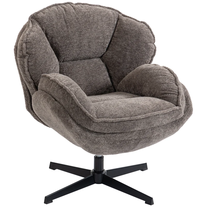 HOMCOM Moderner Wingback-Sessel, Samt-Armlehnsessel mit Vier-Sterne-Basis, S-Federn, 360° Drehfunktion, Grau