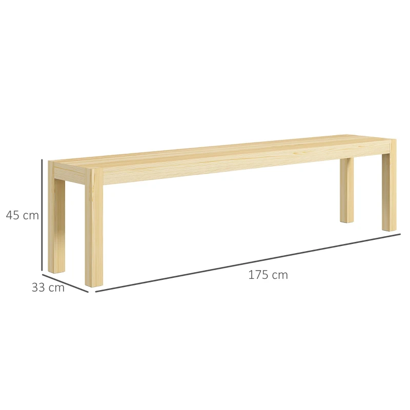 HOMCOM Banco, espaço para 3 pessoas, até 330 kg, madeira de pinho, 175x33x45 cm