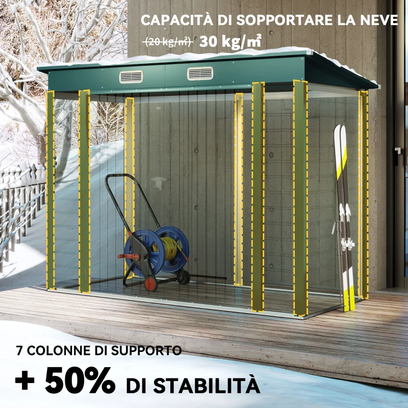Outsunny Capanno Porta Attrezzi con 2 Prese d'Aria e Chiavistello, in Acciaio, 249x121x183 cm, Verde