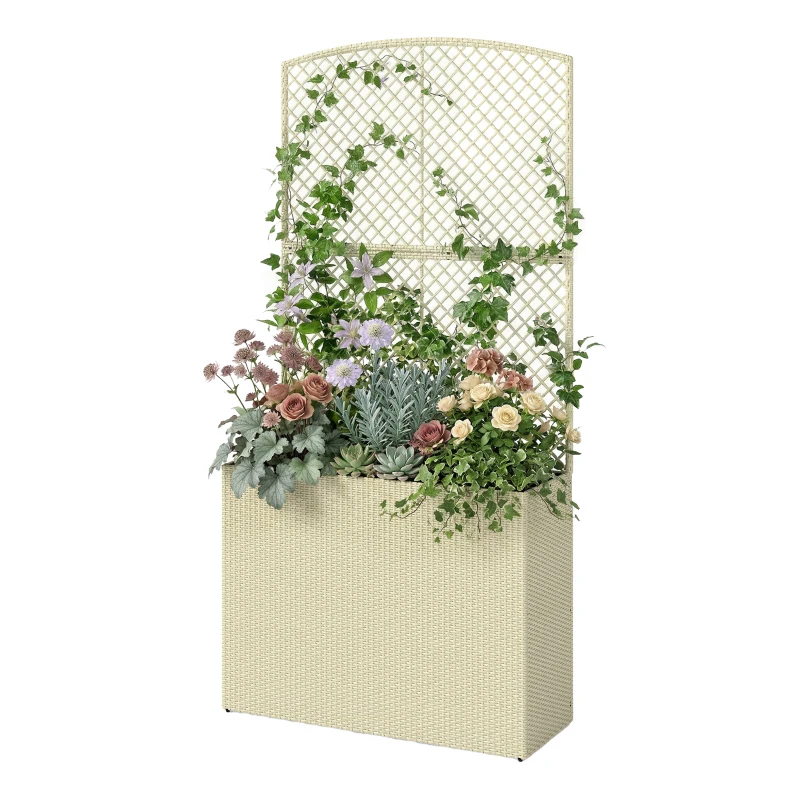 Outsunny Jardinera con Enrejado de Ratán Jardinera Exterior Grande con Macetero para Plantas Trepadoras 80x30x163 cm Beige