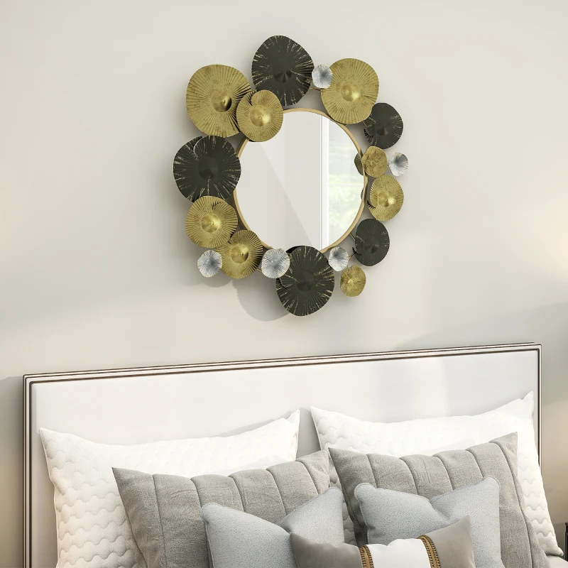 HOMCOM Adorno de Pared Metálico con Espejo Decorativo para Salón Dormitorio Pasillo 84x84 cm Dorado y Negro