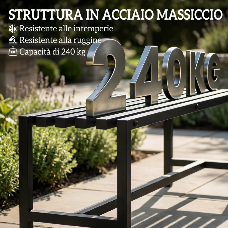 Outsunny Panchina Moderna Industriale da Esterno per Patio e Giardino, Senza Schienale, Nero