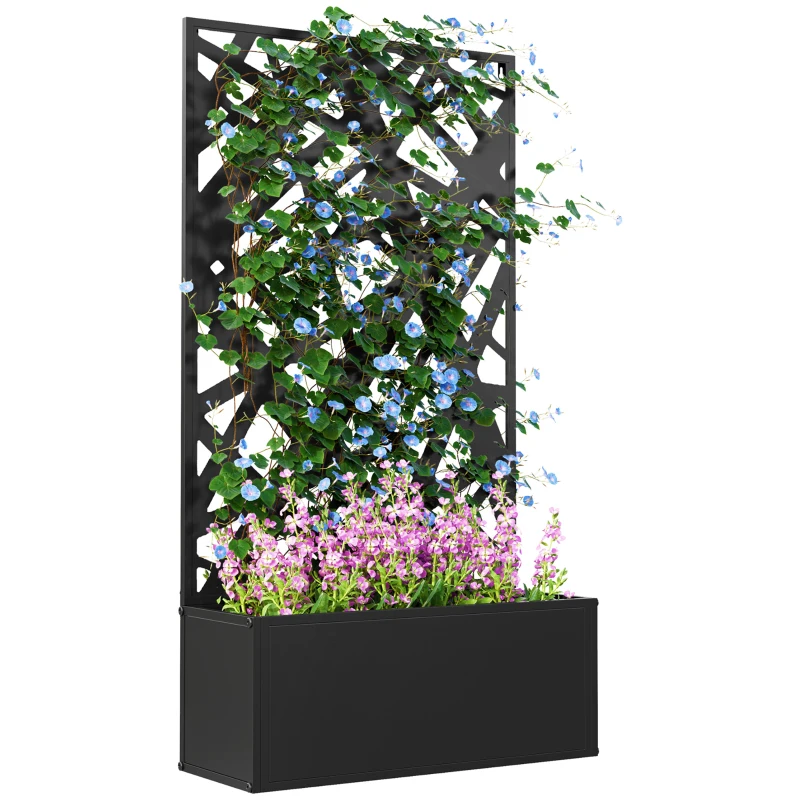 Outsunny Jardinieră Ridicată cu Spalier Decorativ pentru Plante Cățărătoare, pentru Sol sau Perete, 61x23x113 cm, Negru