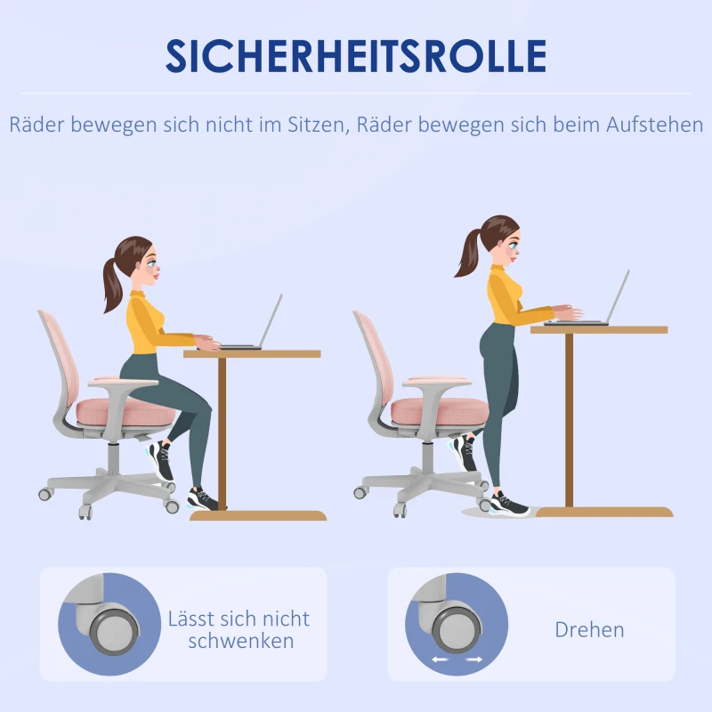 Vinsetto Bürostuhl, Ergonomisch Schreibtischstuhl mit Drehfunktion, Höhenverstellbar 55 x 48 x 82,5-94,5 cm Rosa