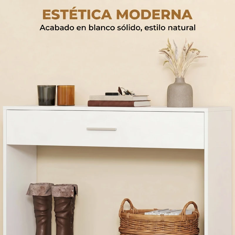 HOMCOM Recibidor de Entrada con Espejo Cajón y Estante Mueble de Recibidor para Pasillo 91,5x27,9x85,5 cm Blanco