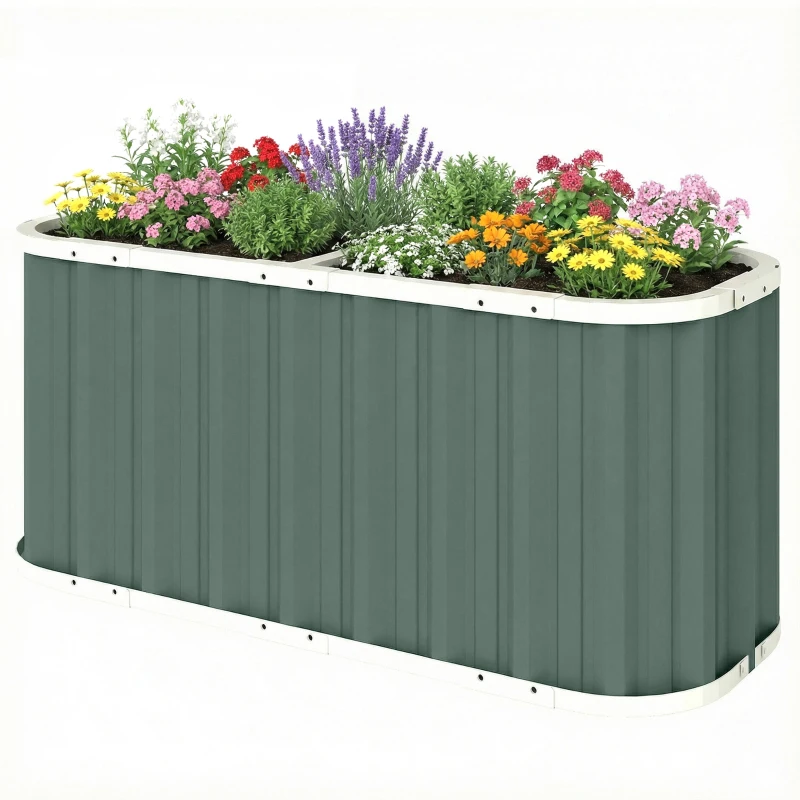Outsunny Hochbeet Metall 136 x 53 x 61 cm Tief Gartenbeet mit Schutzkanten Pflanzenetiketten Handschuhe Offenem Boden