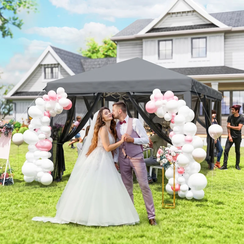 Outsunny 6 x 3m Pop Up Gazebo - Outdoor Canopy Shelter, Marquee Party Wedding Tent with 6 Mesh Walls and Carry Bag, Grey
