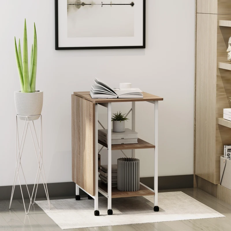 HOMCOM Mesa Dobrável Escrivaninha Mesa Lateral Mesa de Escritório Mesa Móvel para Computador com Rodas MDF 107x55x76 cm Natural
