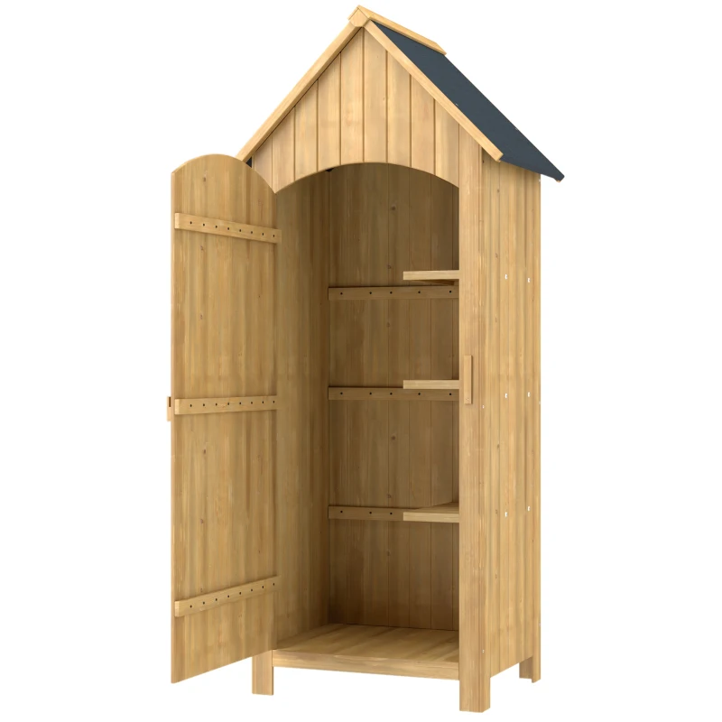 Outsunny Capanno da Giardino in Legno con 3 Ripiani e Tetto Impermeabile, 77.5x54.2x179.5 cm, Color Legno