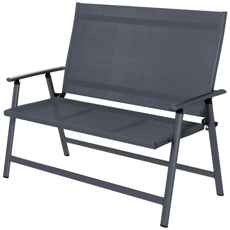 Outsunny Sedia Pieghevole a 2 Posti con Seduta Traspirante, in Acciaio e Tessuto a Rete, 118x65x96 cm, Grigio