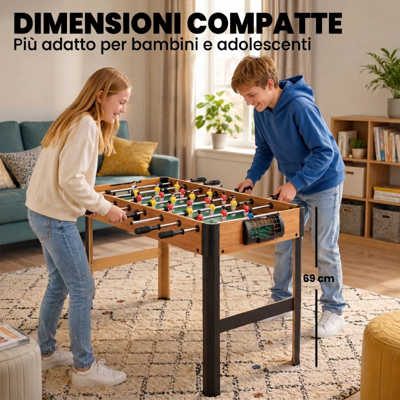 HOMCOM Biliardino Calcio Balilla per Bambini con Manopole Antiscivolo, Segnapunti e Palline, 118x104x69cm