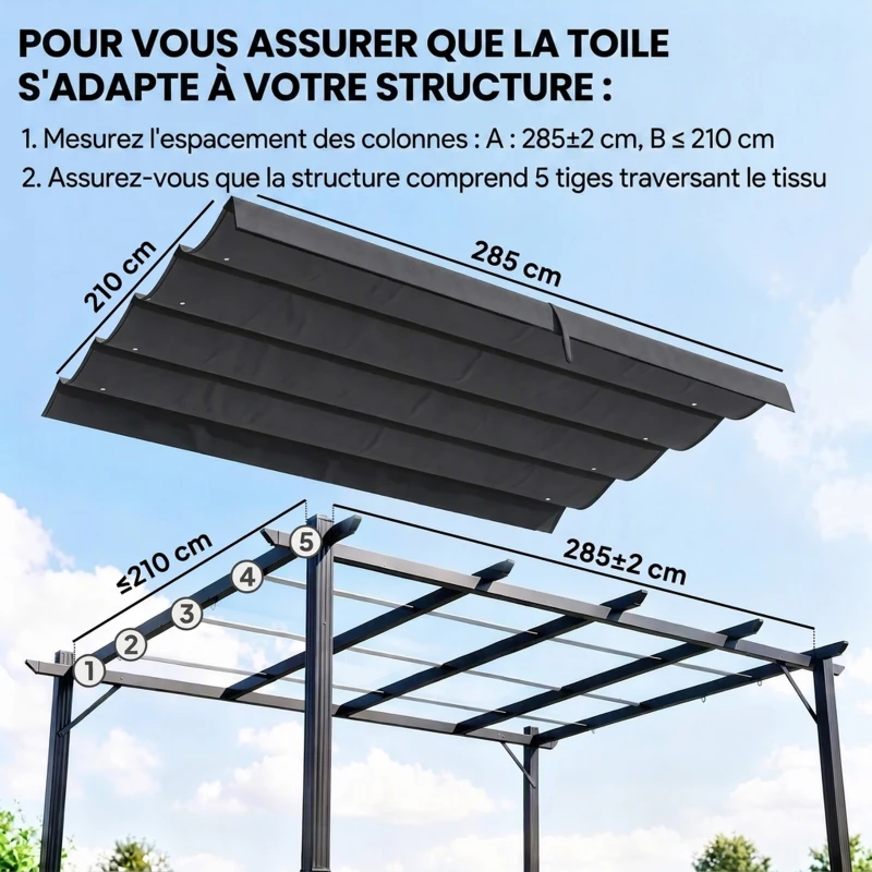 Outsunny Toile de toit de rechange pour pergola toile de remplacement protection solaire Anti-UV 30+ pour pergola de 3 x 2 m