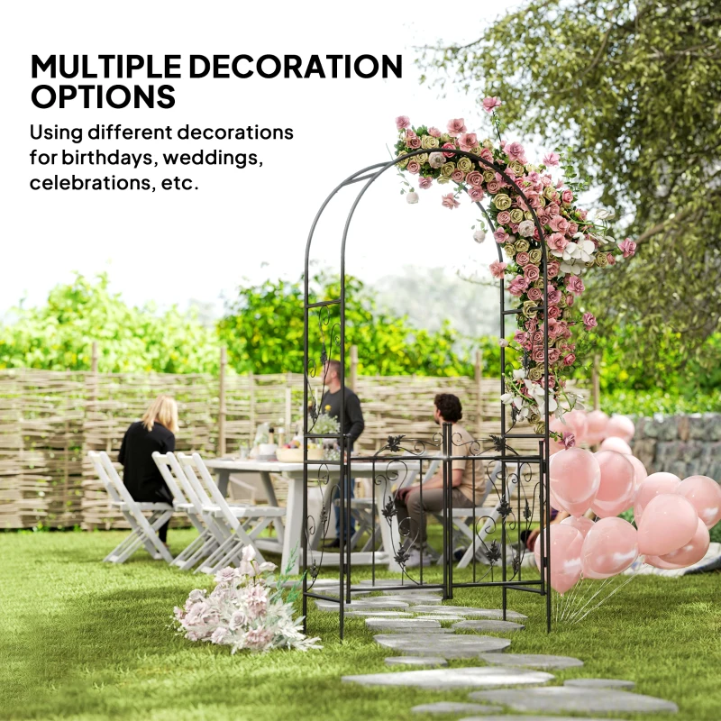 Outsunny 2.17m Steel Garden Arch with Gate, Wedding Arch for Outdoor, Garden, 107W x 45D x 217H cm Black